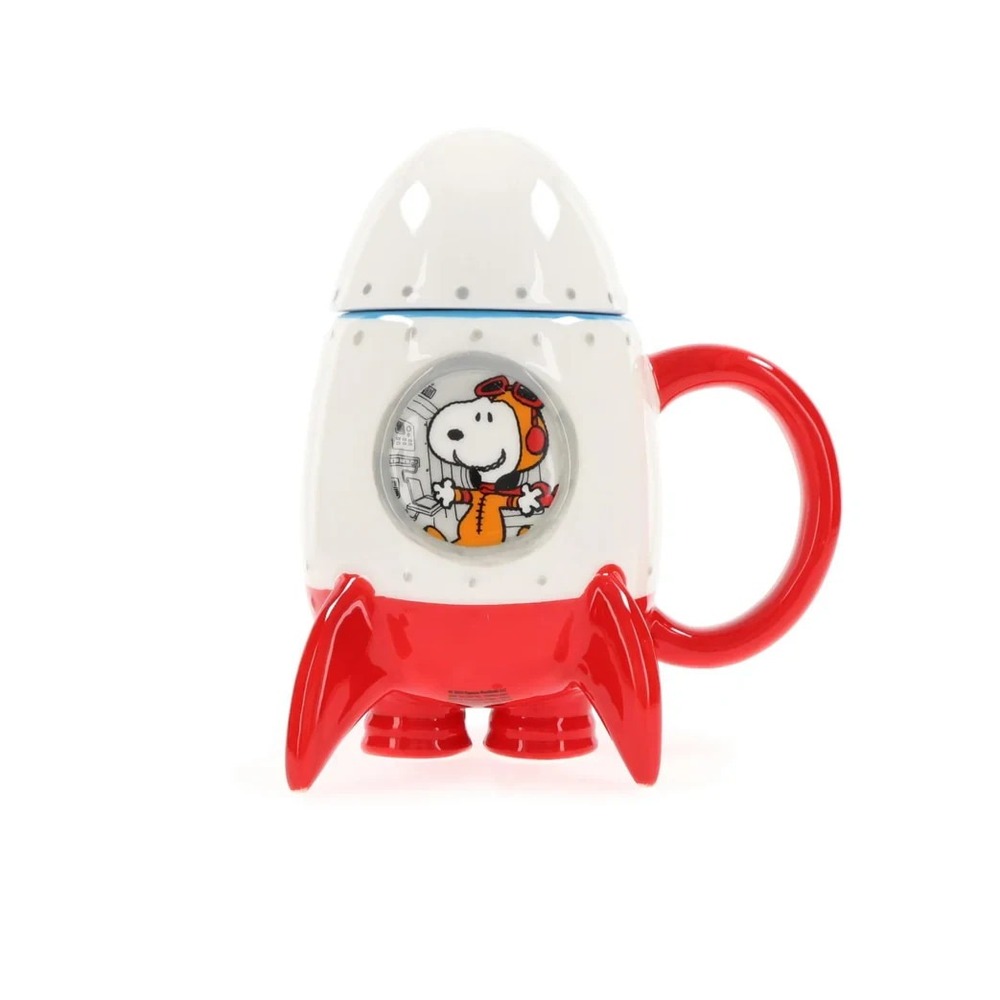 Snoopy Rocketship 15 oz Molded Ceramic Coffee Mug‎ Lid Peanuts Space Astronaut